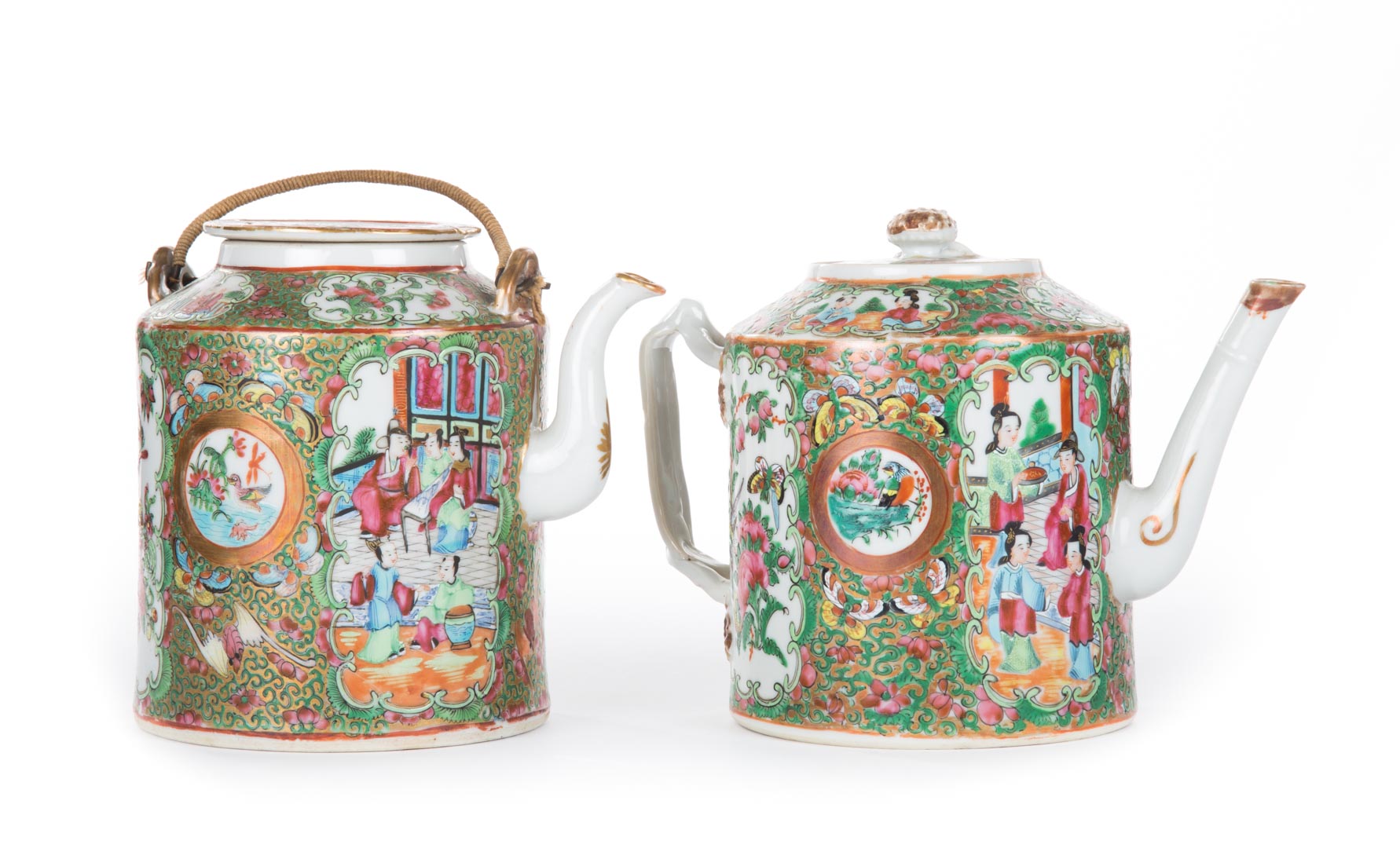 Appraisal: Two Chinese Export Rose Medallion drum teapots third quarter- th