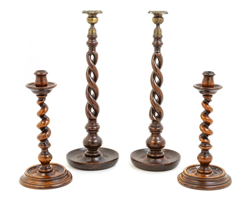 Appraisal: Two Pairs of English Turned Wood Candlesticks Two Pairs of