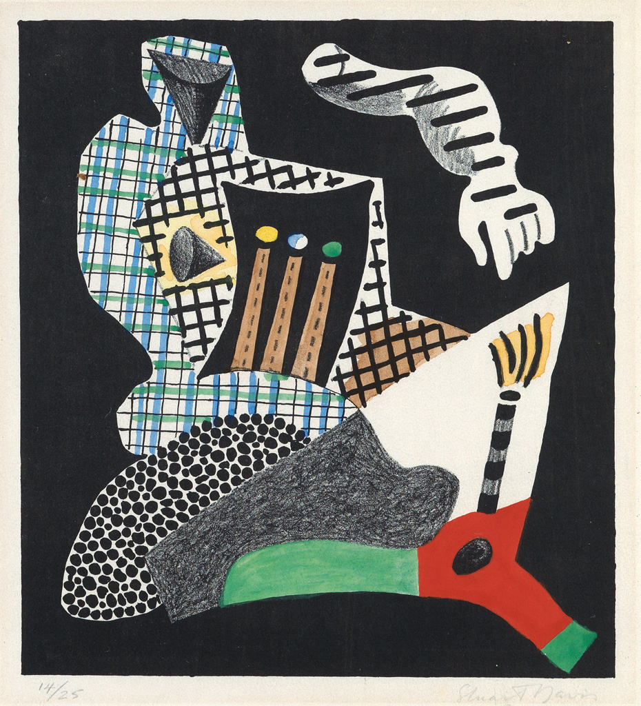 Appraisal: STUART DAVIS Composition Lithograph with hand coloring in watercolor x