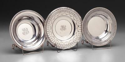 Appraisal: Three pieces sterling hollowware round tray Gorham Marie Antoinette monogram