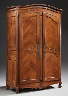 Appraisal: French Louis XV Style Carved Inlaid Walnut Armoire French Louis