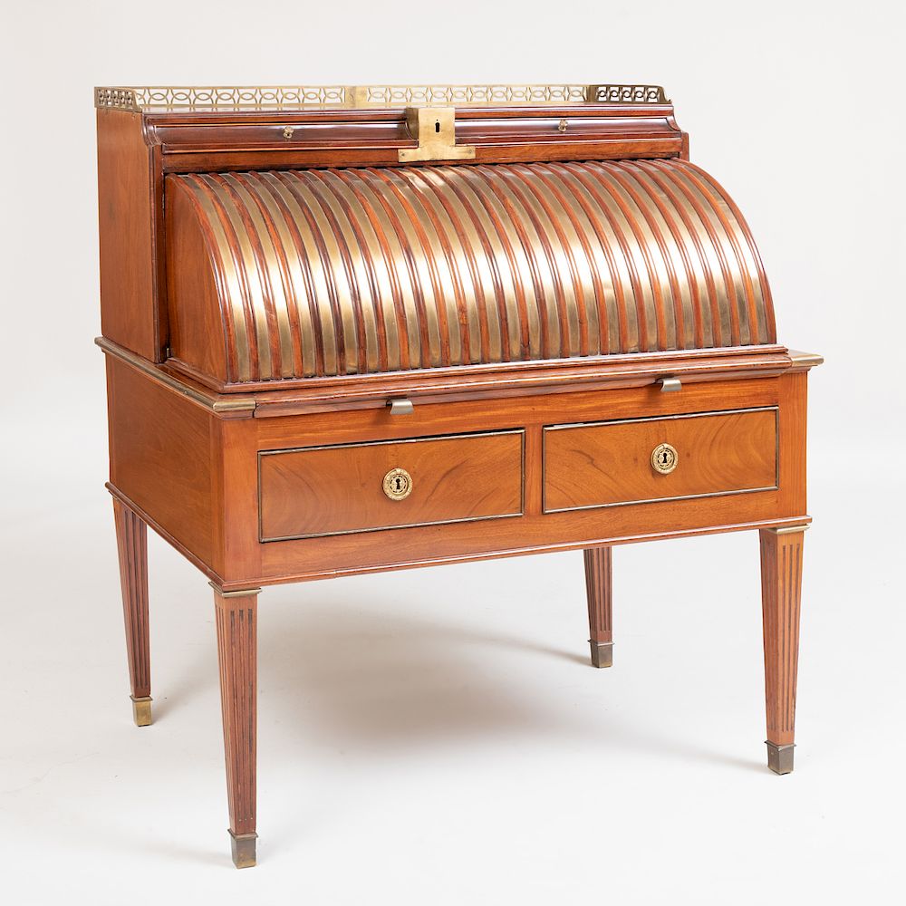 Appraisal: Russian Late Neoclassical Brass-Mounted Mahogany Cylinder Desk The pierced gallery