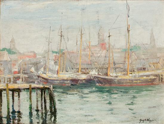 Appraisal: GUY CARLETON WIGGINS American - Boats in Gloucester Harbor oil