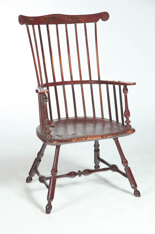 Appraisal: HIGH-BACK WINDSOR ARMCHAIR Pennsylvania nd half- th century mixed woods