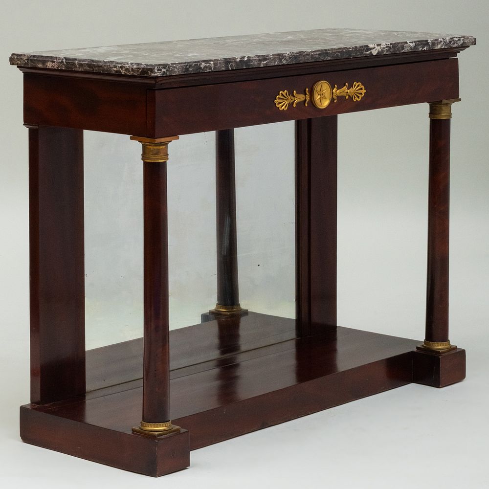 Appraisal: Empire Ormolu-Mounted Mahogany Console Table Fitted with a marble top