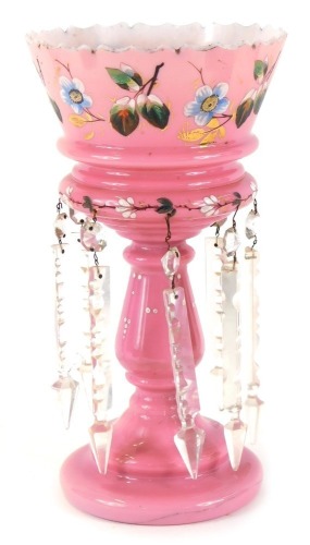 Appraisal: A Victorian pink glass lustre with a fluted top and