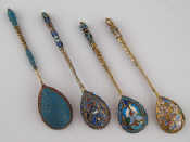 Appraisal: Four Russian silver gilt cloisonne enamelled teaspoons one Moscow one