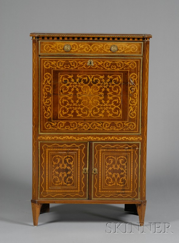 Appraisal: French Marquetry-inlaid and Bronze-mounted Tulipwood Secretaire a Abattant th century