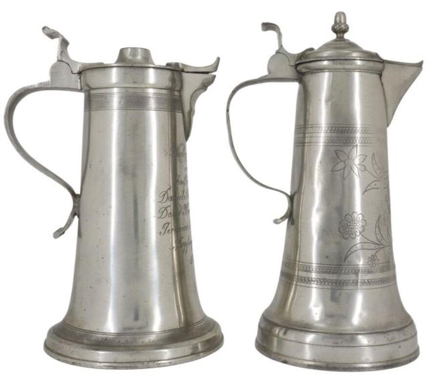 Appraisal: lot of Large German pewter tankards pitchers including having hinged