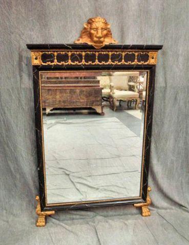 Appraisal: Decorative Wood Mirror with Gilt Decoration Lion Head Crown and