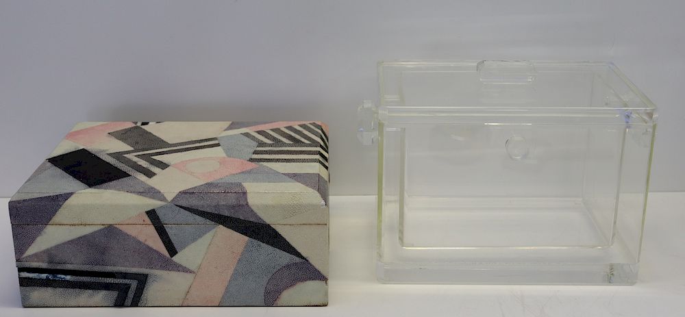 Appraisal: Multicolor Shagreen Box Together With A Lucite Box x x