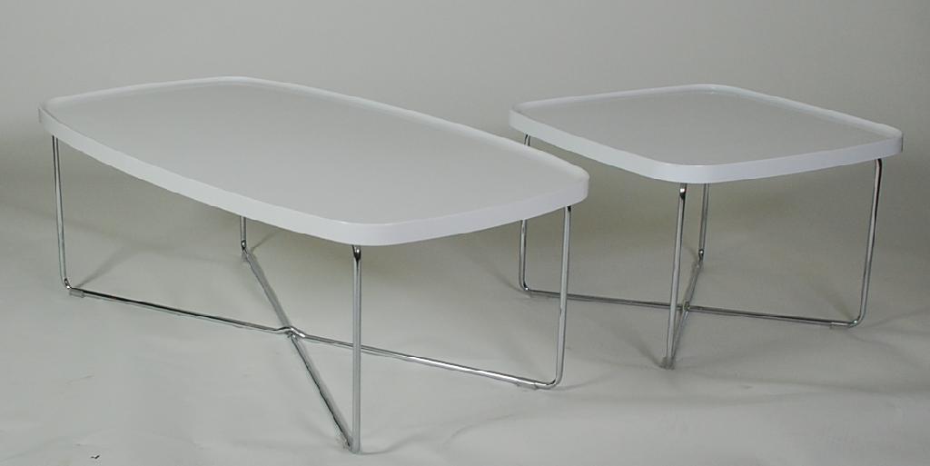 Appraisal: TWO MODERN CALLIGARIS ITALY WHITE COMPOSITE AND CHROME OCCASIONAL TABLES