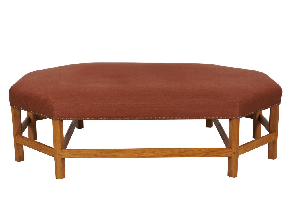 Appraisal: MICHAEL SMITH UPHOLSTERED OAK BENCHcovered with rust-colored fabric raised on