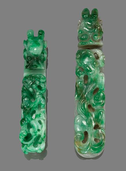 Appraisal: A group of five jadeite decorations th Century The first