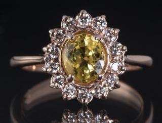 Appraisal: Yellow sapphire diamond k rose gold ring Yellow sapphire diamond