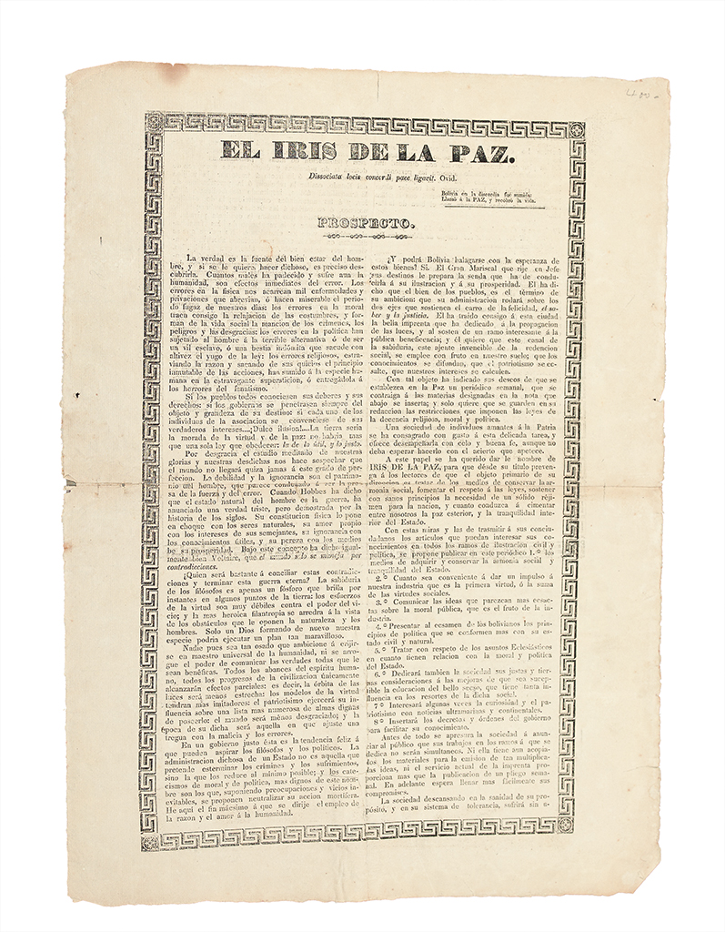 Appraisal: BOLIVIA Group of broadsides and periodicals from Bolivia Peru and