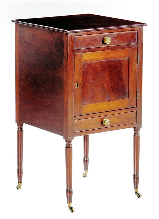 Appraisal: Sheraton mahogany bedside cabinet probably Philadelphia circa top and case