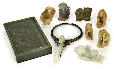 Appraisal: Group of Nine Chinese Jade and Hardstone Articles Estimate -