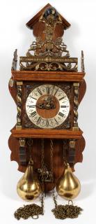 Appraisal: DUTCH ZAANS OAK WALL CLOCK H Having brass accents Roman