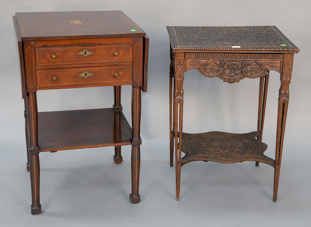 Appraisal: Two piece lot to include mahogany inlaid two drawer stand