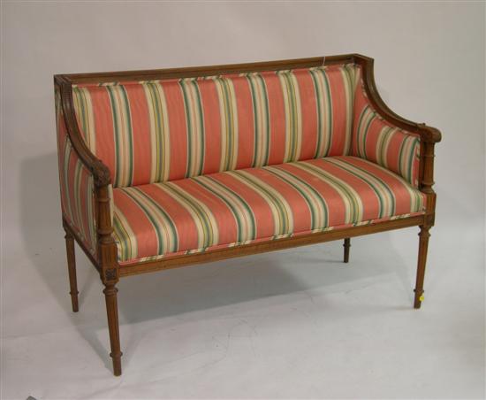 Appraisal: French style settee with beadwork and foliate accent on arms