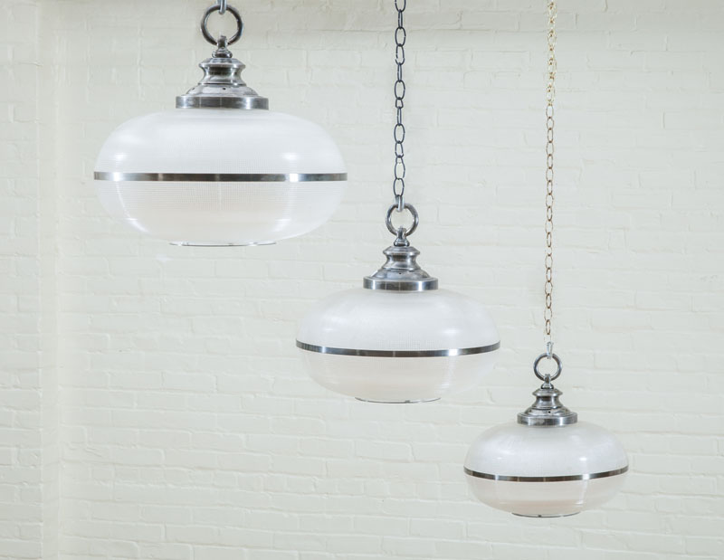 Appraisal: THREE HOLOPHANE PENDANT LIGHTS x x in The Collection of