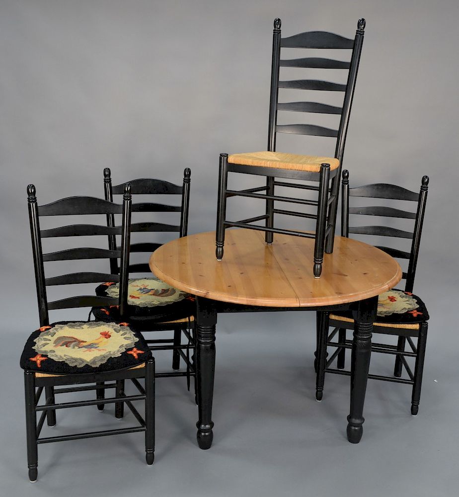 Appraisal: A five piece set to include a round pine table