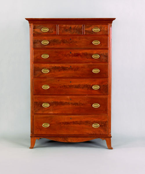 Appraisal: Pennsylvania Federal walnut tall chest ca with three short and