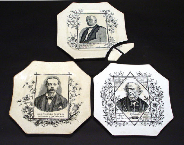 Appraisal: Three octagonal Nestle and Huntsmen aesthetic political plates transfer printed