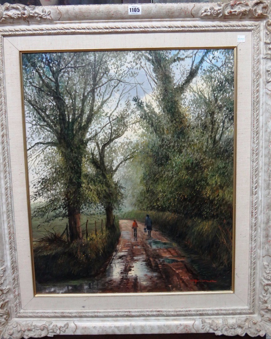 Appraisal: Manner of McRae A walk in the rain oil on