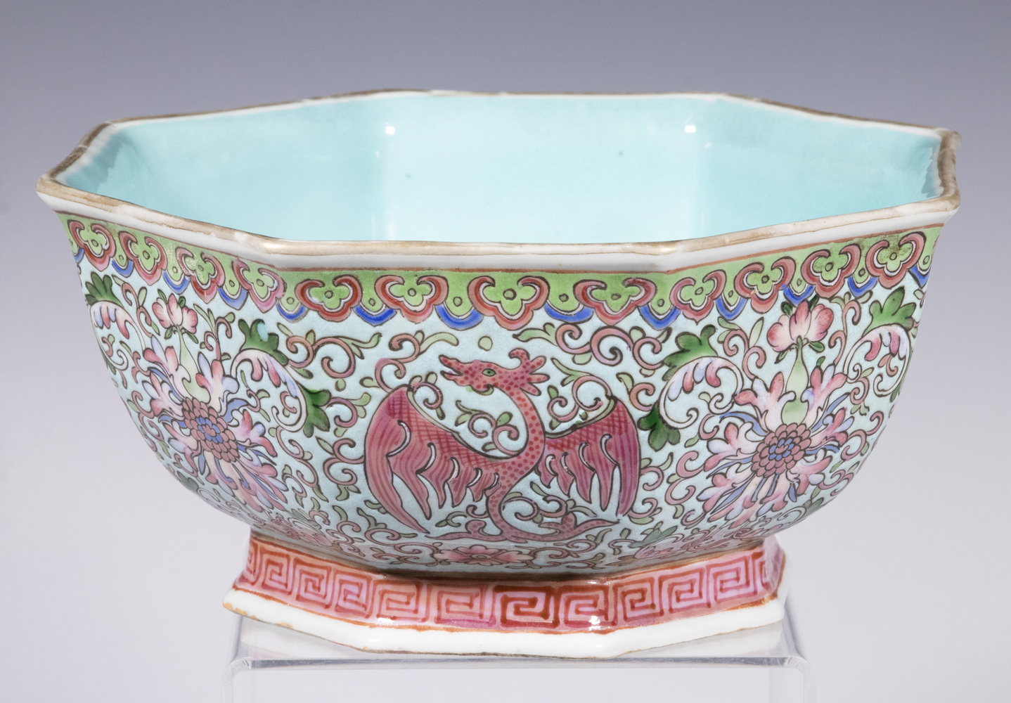 Appraisal: CHINESE PORCELAIN OCTAGONAL BOWL Late th c Turquoise Ground Porcelain