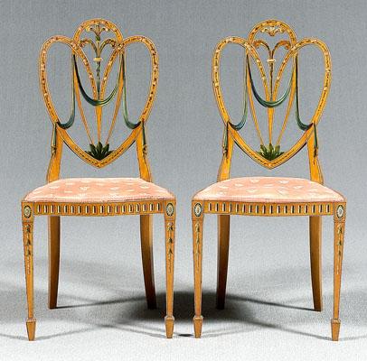 Appraisal: Pair Adam style satinwood side chairs each with painted shield