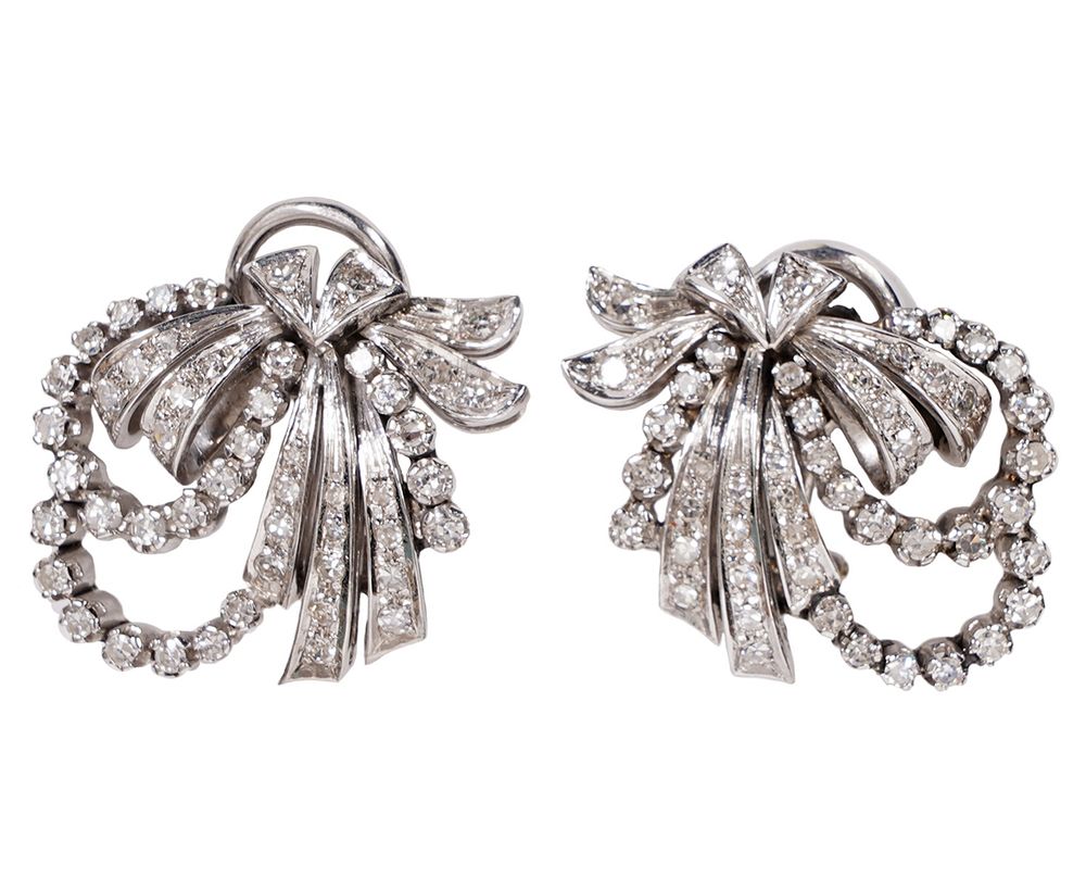 Appraisal: Pr of Diamond and White Gold Omega Clip Earrings Earrings