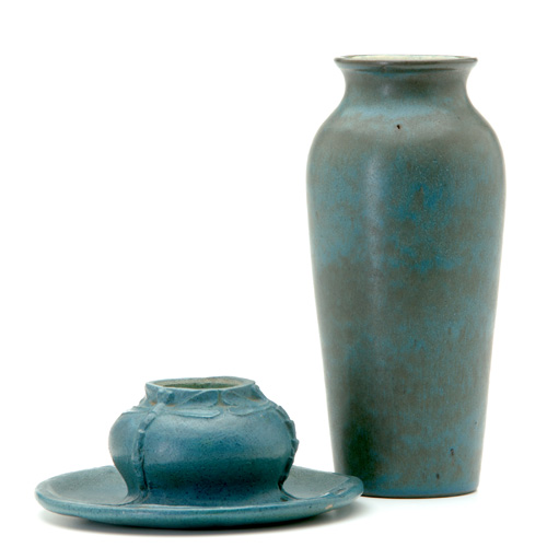 Appraisal: ZARK Two pieces a baluster vase in mottled blue and