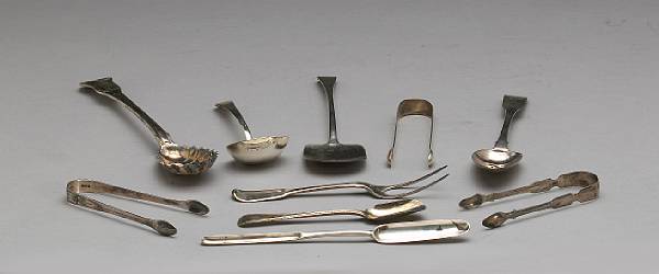 Appraisal: A group of English silver flatware Comprising King's Hourglass salad