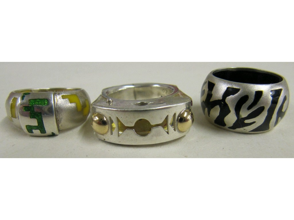 Appraisal: Three silver and resin Moshiko dress rings