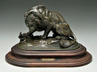 Appraisal: Antoine-Louis Barye bronze French - Lion au serpent on short