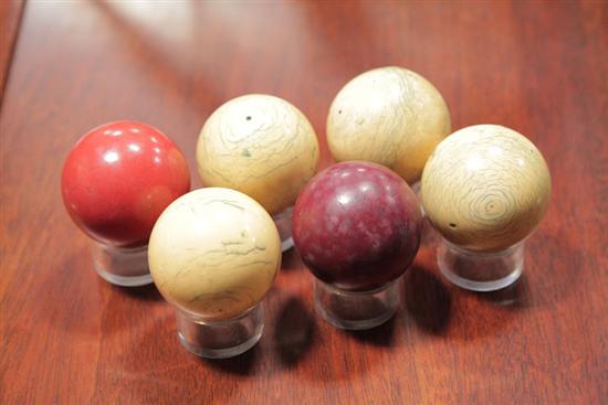 Appraisal: SIX BILLIARD BALLS Four white ivory balls each with some