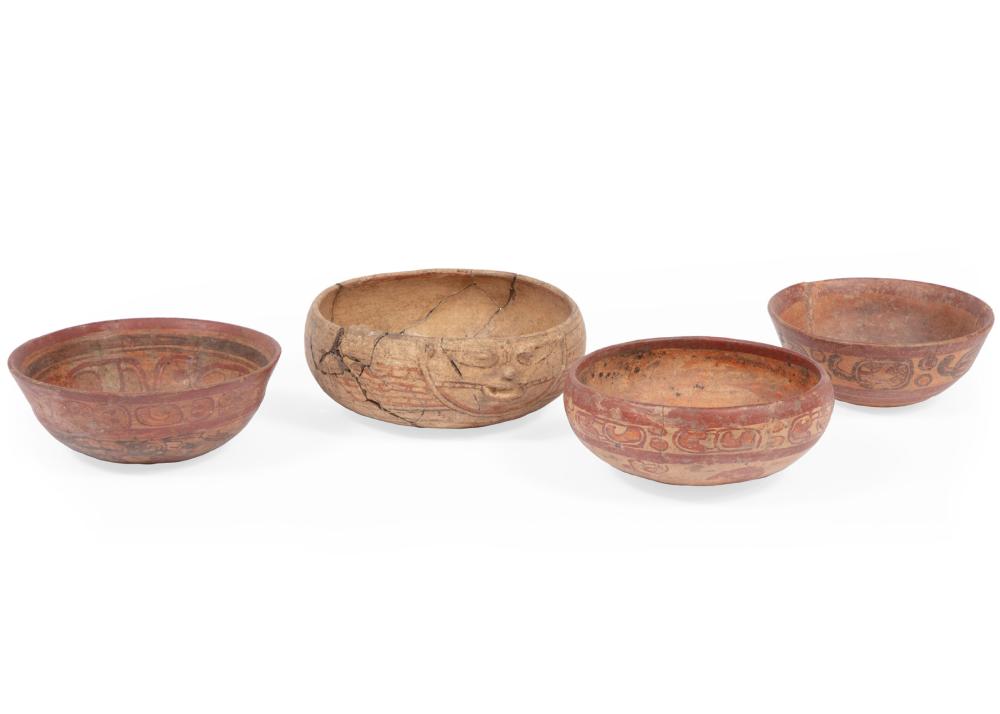 Appraisal: FOUR PRE-COLUMBIAN POTTERY BOWLSFour Pre-Columbian Pottery Bowls probably Maya with