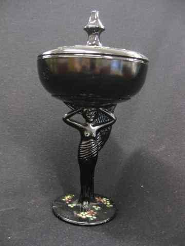 Appraisal: Art Deco Figural Covered Compote semi-nude lady base enameled floral