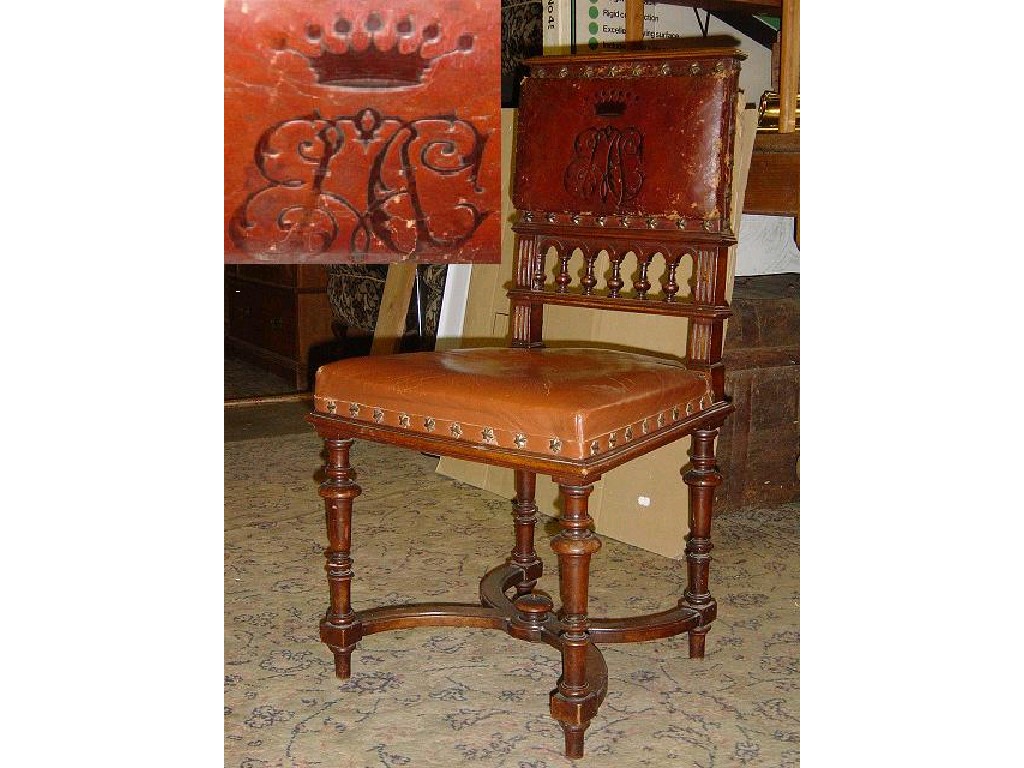 Appraisal: A set of continental walnut framed dining chairs with leather