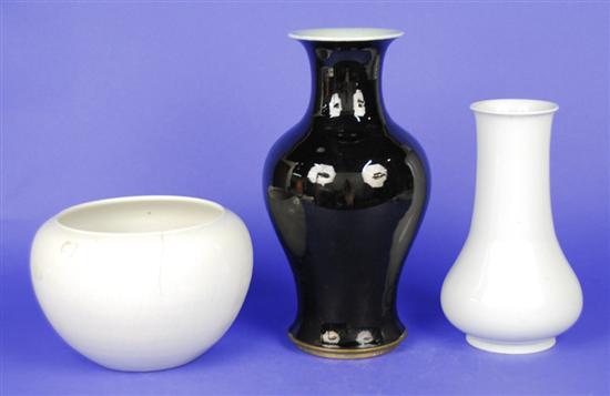 Appraisal: TWO CHINESE GLAZED VASES AND POT height of tallest vase