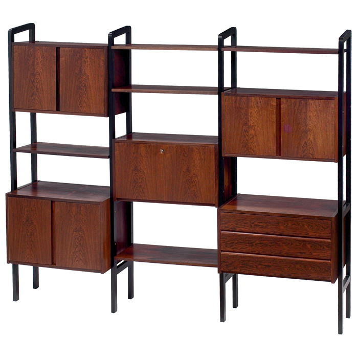 Appraisal: s Modern wall unit four black wood vertical supports with