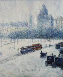 Appraisal: SIMON P Oil on Canvas European Park in the Snow