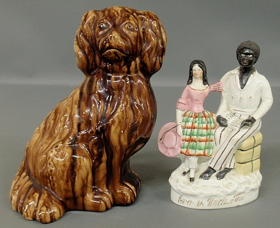 Appraisal: - Seated Bennington pottery spaniel h and a Staffordshire figural