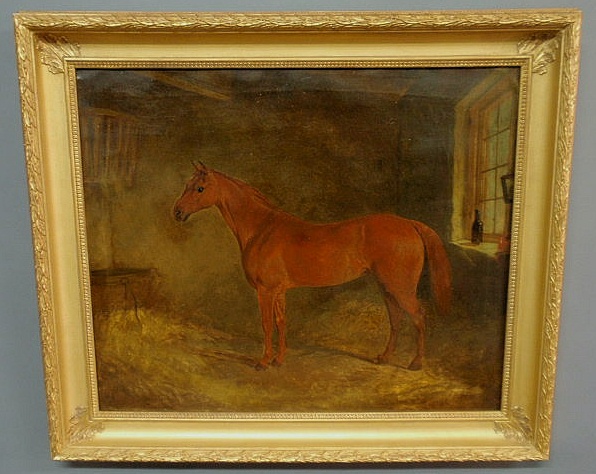 Appraisal: Oil on canvas equine portrait of a chestnut mare in