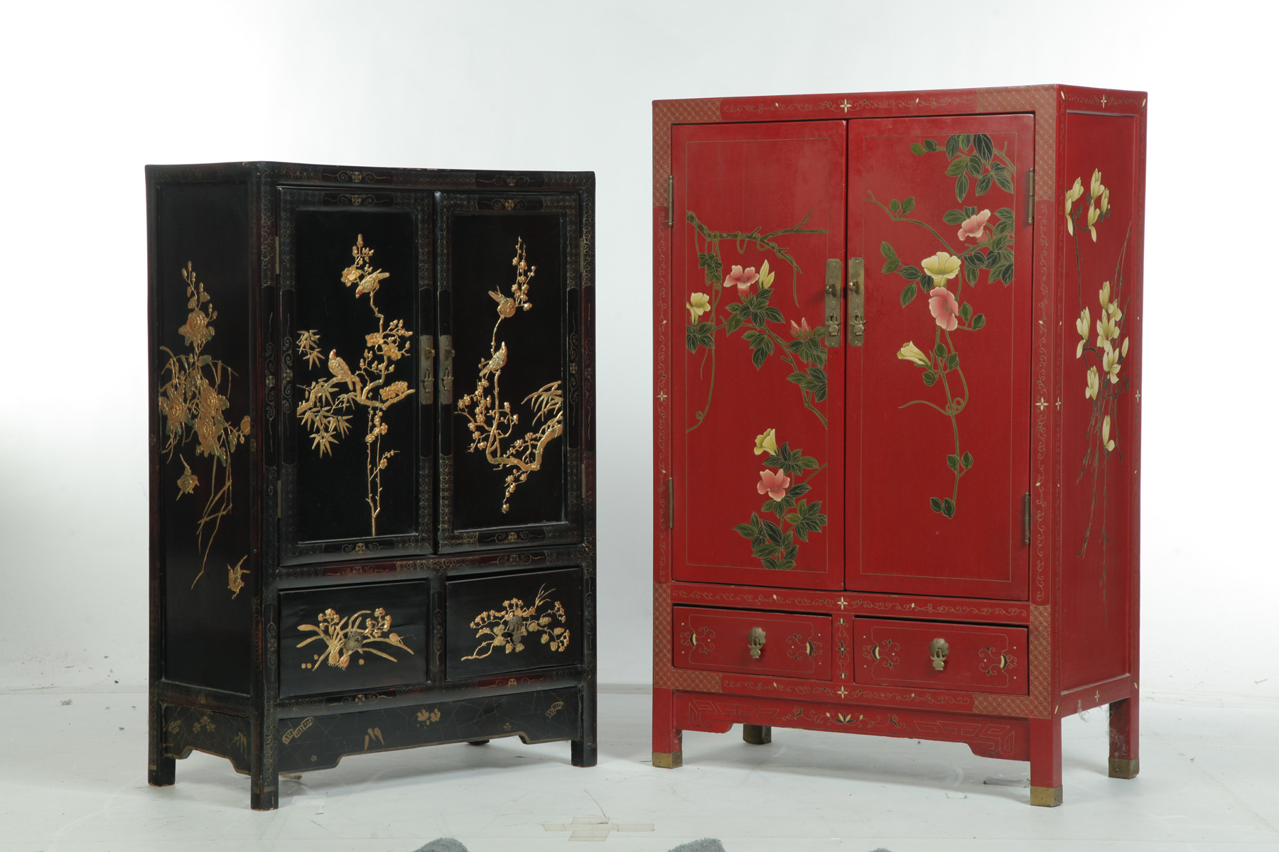 Appraisal: TWO ORIENTAL CABINETS Second half- th century Paint decorated double