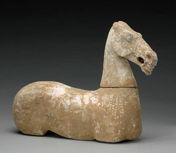 Appraisal: A two-section painted pottery model of a horse Han Dynasty