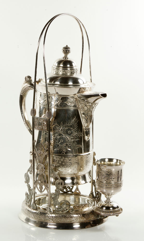 Appraisal: - Victorian Silver Plated Pitcher and Cup Victorian silver plated