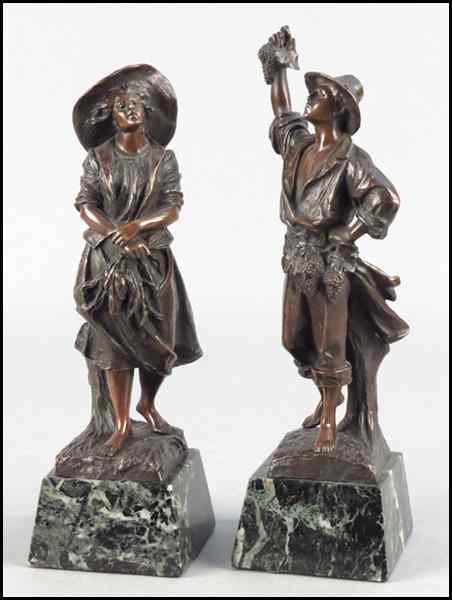 Appraisal: TWO PATINATED METAL FIGURES DEPICTING THE HARVEST Both raised on